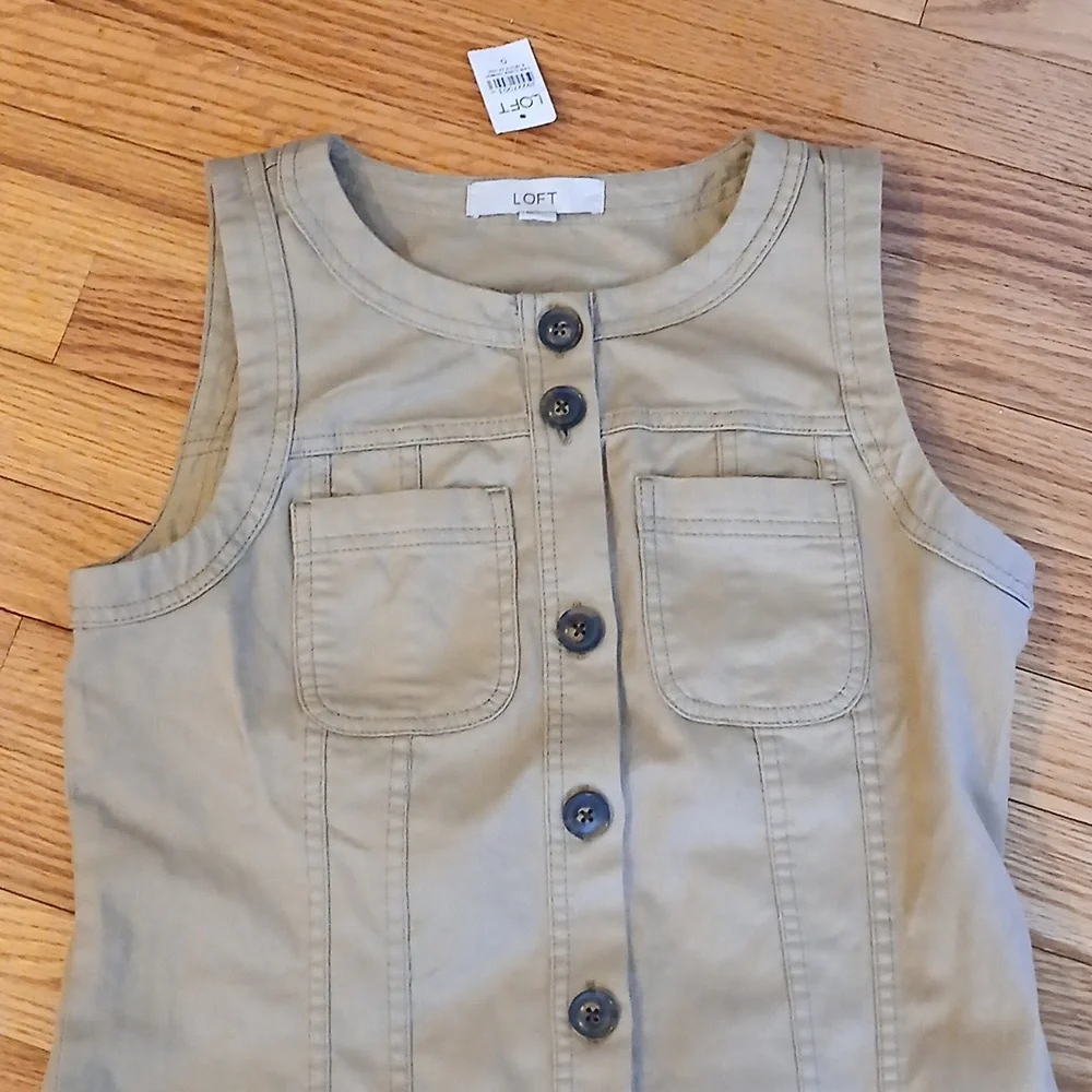 Loft Sleeveless Button-Front Dress in Khaki